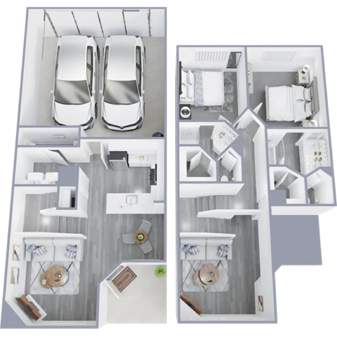Floor plan for 2 beds, 2.5 baths, 1098 sqft